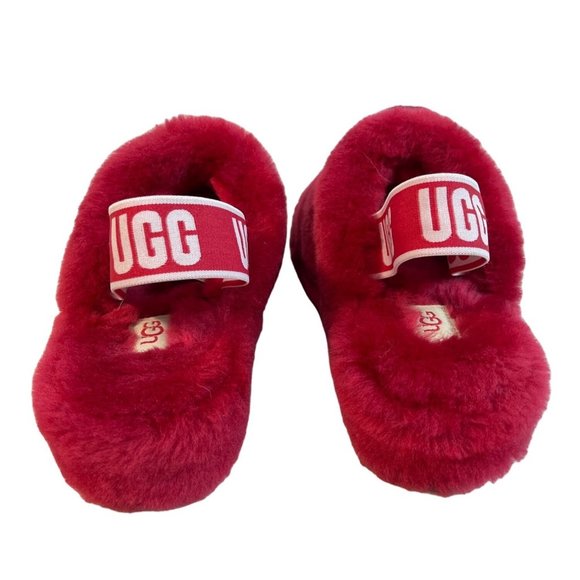 UGG Kids Fluff Yeah Red Fuax Fur Slide Slippers Sz 6 - Picture 4 of 7